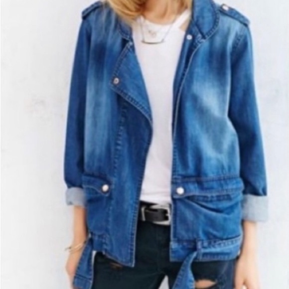 Urban Outfitters x One Teaspoon Slouchy Distressed Denim Moto Jacket XS - Picture 2 of 9